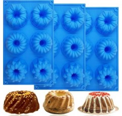 3PCS 미니 Bundt 케이크 팬 Bundtlette 케이크 베이킹 용 실리콘 몰드, 플루트 튜브 케이크 (Bundt) 용 비 스틱 멋진 금형