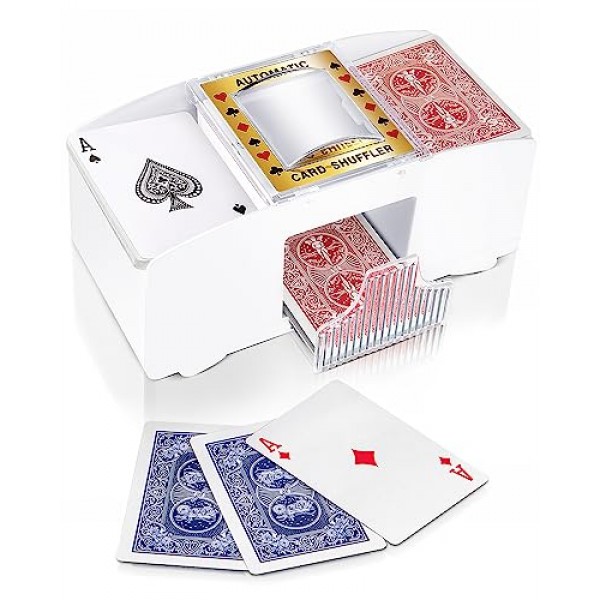 ARTISHION 화이트 1-2 데크 자동 카드 셔플러, 포커 셔플러 기계, 카지노 카드 전기 셔플러, UNO, 블랙잭, 포커, 오마하, 홈 카드 게임용 카드 놀이 믹서 셔플러