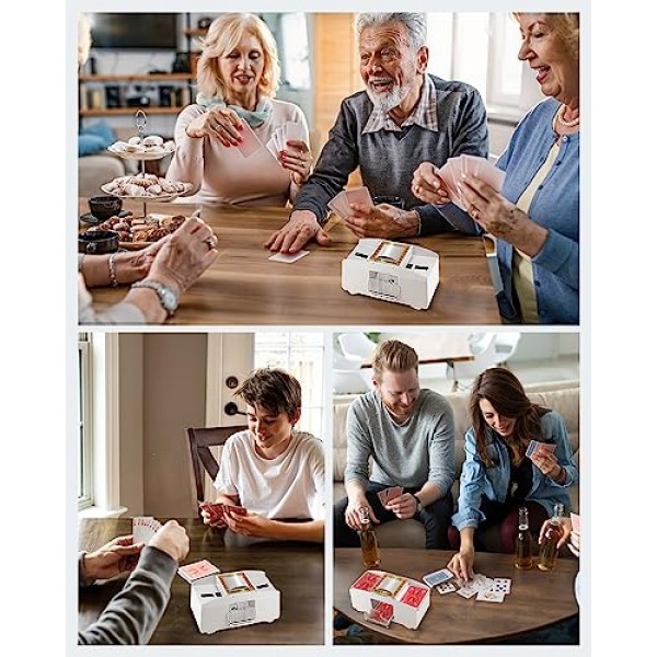 ARTISHION 화이트 1-2 데크 자동 카드 셔플러, 포커 셔플러 기계, 카지노 카드 전기 셔플러, UNO, 블랙잭, 포커, 오마하, 홈 카드 게임용 카드 놀이 믹서 셔플러