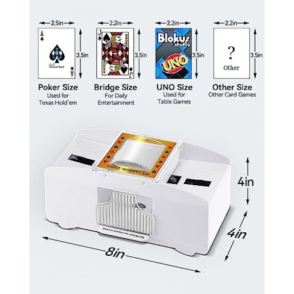ARTISHION 화이트 1-2 데크 자동 카드 셔플러, 포커 셔플러 기계, 카지노 카드 전기 셔플러, UNO, 블랙잭, 포커, 오마하, 홈 카드 게임용 카드 놀이 믹서 셔플러