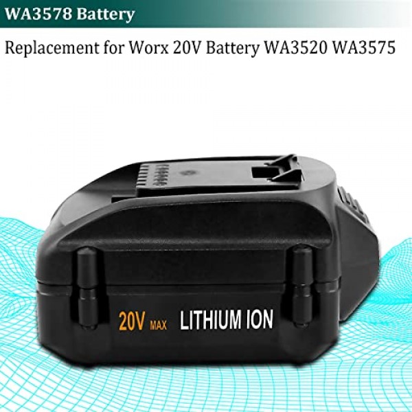 Dosctt 2 팩 20 볼트 6.0Ah WA3578 Worx 20V 리튬 배터리와 호환되는 교체용 배터리 WA3525 WA3520 WA3575 WG151s WG155s WG251s WG540s WG890 WG891 WG255s WG545s