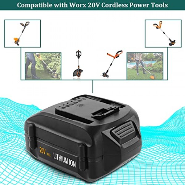 Dosctt 2 팩 20 볼트 6.0Ah WA3578 Worx 20V 리튬 배터리와 호환되는 교체용 배터리 WA3525 WA3520 WA3575 WG151s WG155s WG251s WG540s WG890 WG891 WG255s WG545s