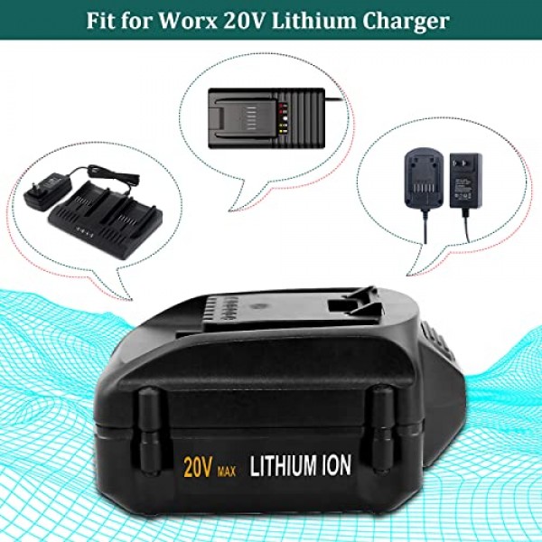 Dosctt 2 팩 20 볼트 6.0Ah WA3578 Worx 20V 리튬 배터리와 호환되는 교체용 배터리 WA3525 WA3520 WA3575 WG151s WG155s WG251s WG540s WG890 WG891 WG255s WG545s