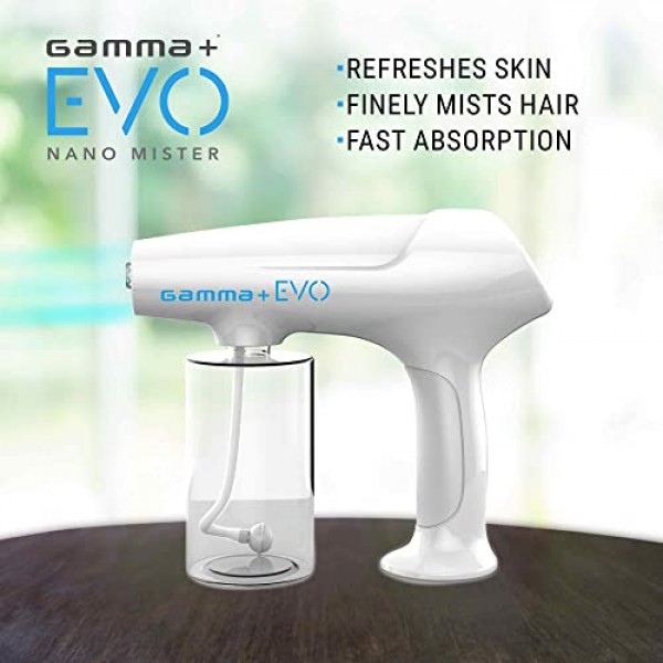 GAMMA+ Evo Nano Mister 무선 휴대용 물 분무기, 소독 미스트, USB-C 이발사, 미용실, 가정용 충전식, 흰색