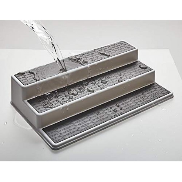 Copco 2555-0188 미끄럼 방지 3단 향신료 식료품 저장실 주방 캐비닛 정리함, 15인치, 흰색/회색