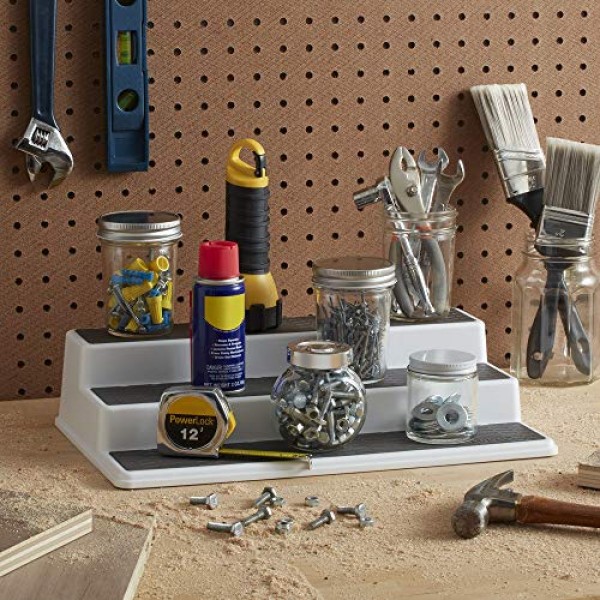 Copco 2555-0188 미끄럼 방지 3단 향신료 식료품 저장실 주방 캐비닛 정리함, 15인치, 흰색/회색