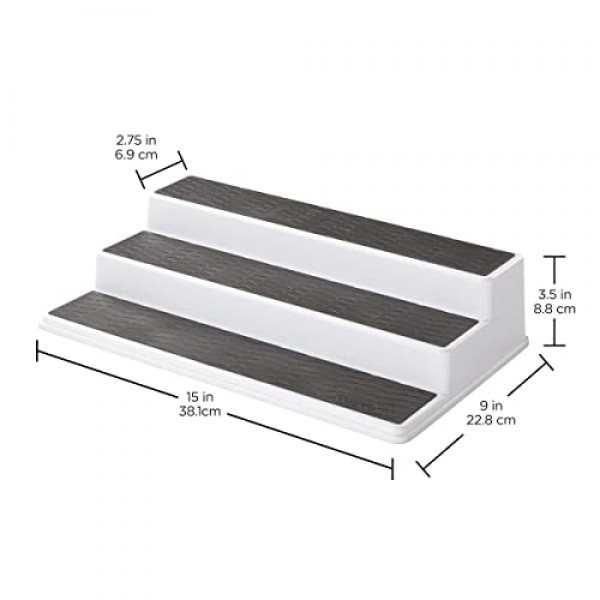 Copco 2555-0188 미끄럼 방지 3단 향신료 식료품 저장실 주방 캐비닛 정리함, 15인치, 흰색/회색