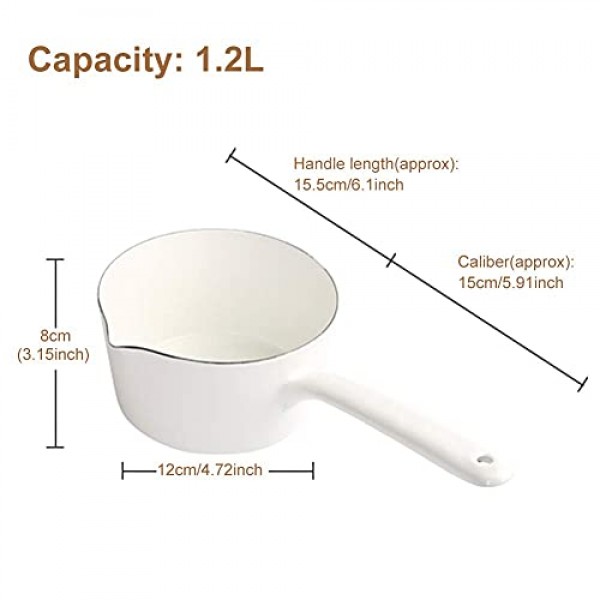 CALIDAKA 1.2L 에나멜 우유 팬, 미니 버터 워머, 쏟아지는 주둥이가 있는 에나멜웨어 소스팬 팬, 붙지 않는 에나멜 우유 냄비, 유도 전기 가스 스토브용 에나멜 녹는 냄비