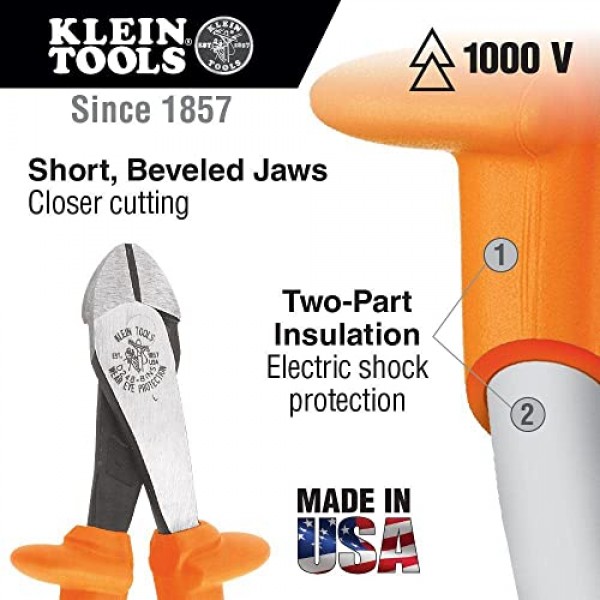Klein Tools D2000-28-INS 플라이어, 1000V 정격 그립이 있는 절연 대각선 절단 플라이어, 고강도 고레버리지 커터, 8인치
