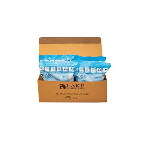 Lake Industries 알칼리성 물 투수 카트리지 교체 | 150리터/40갤런 용량 | 퓨어클린 하이드레이션 | 4팩