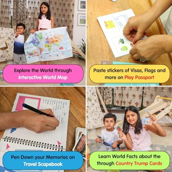 World Box 벽에 붙은 세계 지도 포스터, 어린이를 위한 국가 트럼프 카드, 가짜 여권, 여행 스크랩북, 소년, 소녀를 위한 생일 선물로 지리를 배우세요 5 6 7 8 9 10 12세