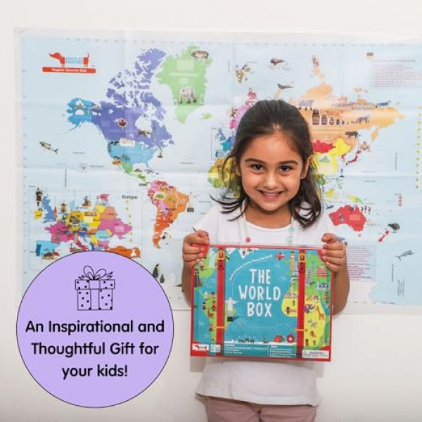 World Box 벽에 붙은 세계 지도 포스터, 어린이를 위한 국가 트럼프 카드, 가짜 여권, 여행 스크랩북, 소년, 소녀를 위한 생일 선물로 지리를 배우세요 5 6 7 8 9 10 12세