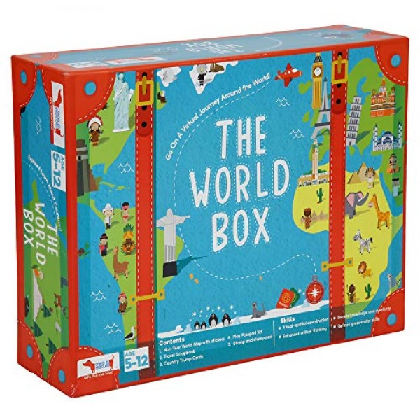 World Box 벽에 붙은 세계 지도 포스터, 어린이를 위한 국가 트럼프 카드, 가짜 여권, 여행 스크랩북, 소년, 소녀를 위한 생일 선물로 지리를 배우세요 5 6 7 8 9 10 12세