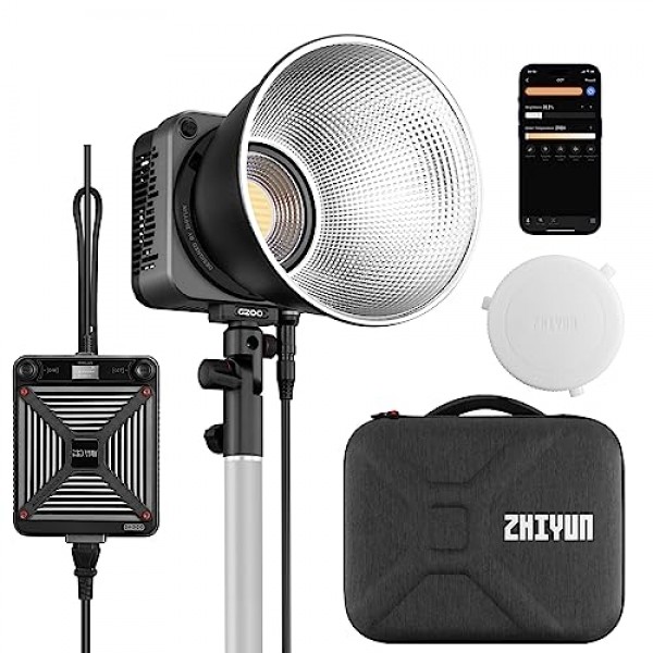 ZHIYUN MOLUS G200 라이브 필 라이트 사진 - MAX 익스트림 300W 전문 COB 스포트라이트 필름 비디오 조명, 9460 Lux, 61500 Lux, 2700K-6500K, CRI ≧95, TLCI ≧97 Bowens Mount 포함