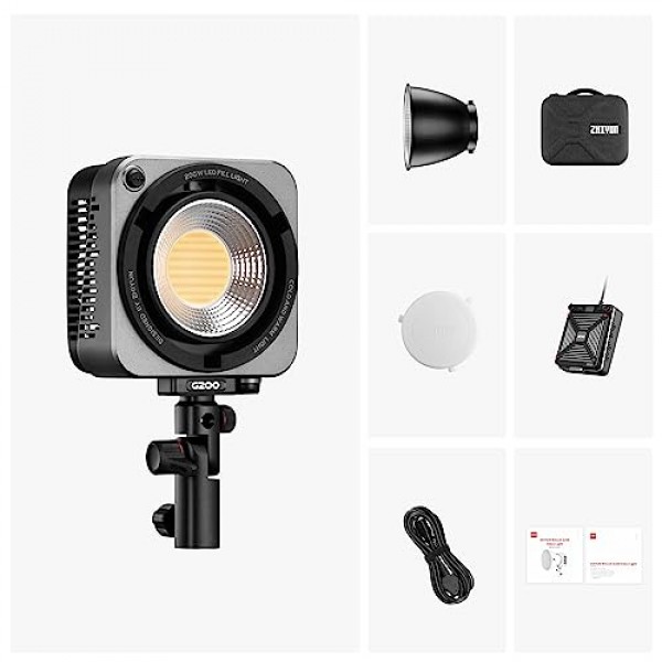 ZHIYUN MOLUS G200 라이브 필 라이트 사진 - MAX 익스트림 300W 전문 COB 스포트라이트 필름 비디오 조명, 9460 Lux, 61500 Lux, 2700K-6500K, CRI ≧95, TLCI ≧97 Bowens Mount 포함