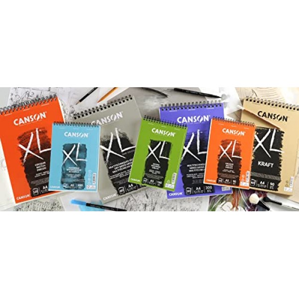 CANSON XL 재활용 도면 160gsm A3 용지, 미세한 벌집결, 나선형 패드 짧은 면, 흰색 시트 50장, 전문 예술가 및 일러스트레이터에 적합