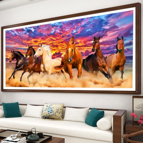 성인용 EXQULEG 5D 다이아몬드 페인팅 키트, 말 다이아몬드 페인팅 사진, 가정용 벽 장식용 숫자 키트로 DIY 다이아몬드 페인팅(100x50cm)