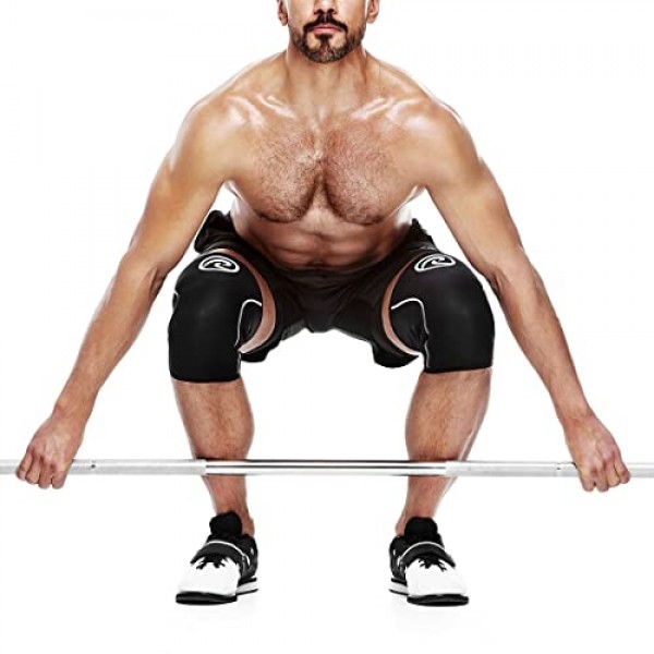 근력 스포츠용 Rehband 7mm 파워 맥스 무릎 압축 슬리브, 경쟁 등급, 보디빌딩 및 헤비 파워리프팅용 네오프렌 무릎 슬리브, 색상: 블랙 - 1 쌍, 크기: X-Large