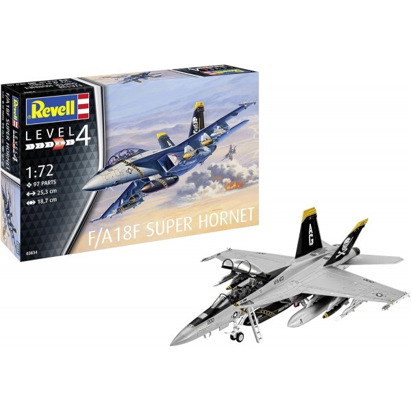 Revell F/A-18 Super Hornet 모델 키트 I 전투기의 상세한 복제본 I 데칼 버전 2개 I 97개의 부품이 포함된 1:72 스케일 I 숙련된 모델 제작자와 초보자에게 적합 I 전투기