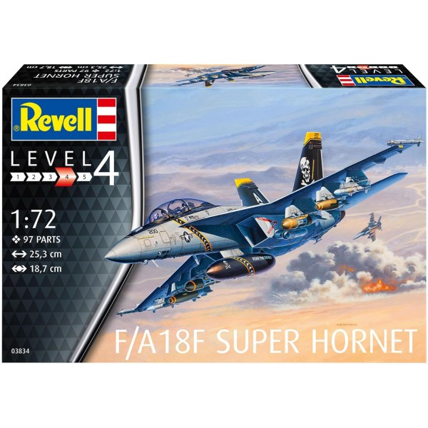 Revell F/A-18 Super Hornet 모델 키트 I 전투기의 상세한 복제본 I 데칼 버전 2개 I 97개의 부품이 포함된 1:72 스케일 I 숙련된 모델 제작자와 초보자에게 적합 I 전투기