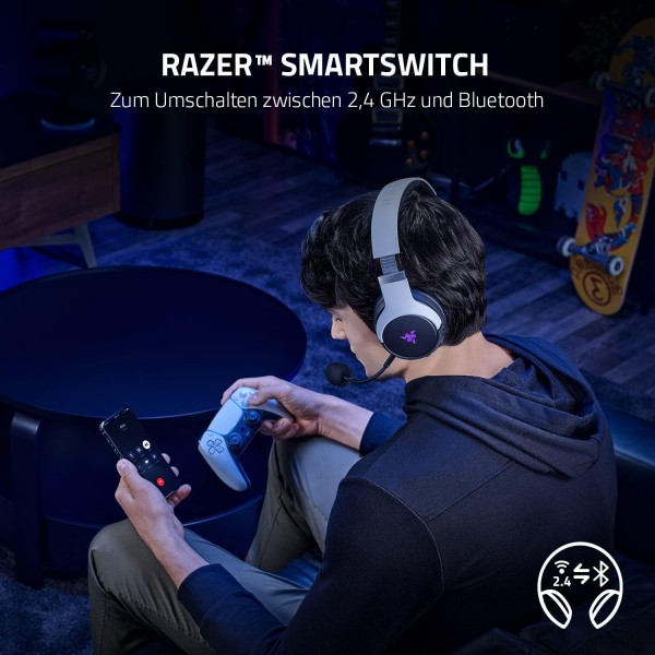 Razer Kaira Pro - 햅틱 기능이 있는 듀얼 무선 PlayStation 5 헤드셋(Razer HyperSense, 50mm 드라이버, 하이퍼클리어 카디오이드 마이크, 볼륨 컨트롤, Razer SmartSwitch, RGB Chroma) 플레