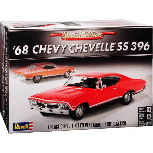 Chevrolet Chevy Chevelle SS396 쿠페 레드 2세대 1968-1972 키트 1/24 1/25 사용자 정의 번호판이 없는 Revell 모델 자동차