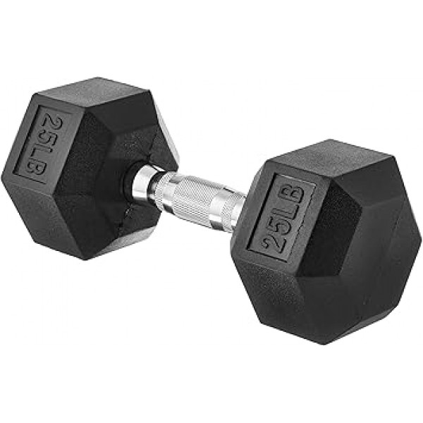 Amazon Basics 고무로 포장된 운동 및 피트니스 육각 덤벨, 싱글, 근력 훈련용 핸드 웨이트