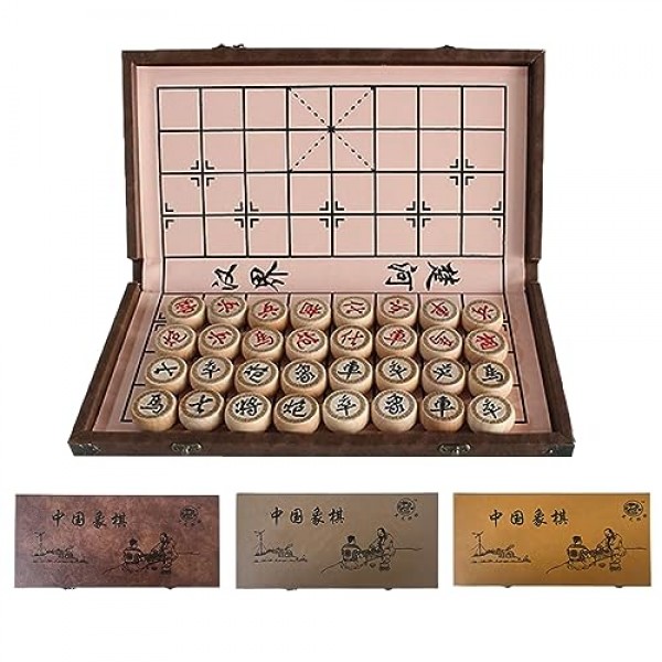 Luoyer 15 인치 중국 체스 세트 PU 가죽 접이식 보드 Xiangqi 휴대용 중국 체스 게임 세트 전략 Xiang Qi 보드 게임 청소년 성인 가족을위한 2 플레이어