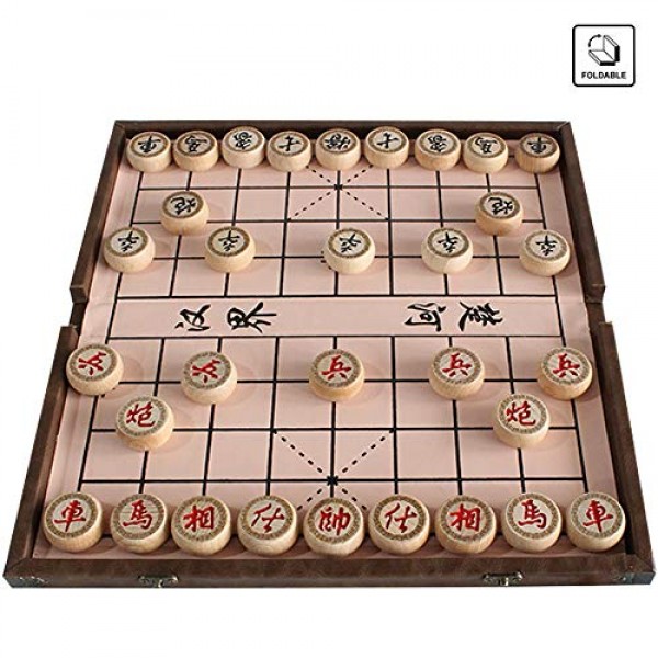 Luoyer 15 인치 중국 체스 세트 PU 가죽 접이식 보드 Xiangqi 휴대용 중국 체스 게임 세트 전략 Xiang Qi 보드 게임 청소년 성인 가족을위한 2 플레이어