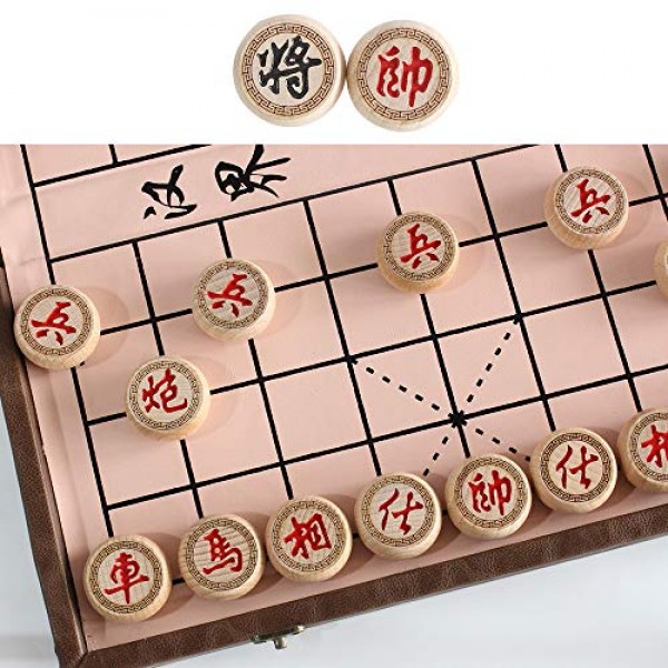 Luoyer 15 인치 중국 체스 세트 PU 가죽 접이식 보드 Xiangqi 휴대용 중국 체스 게임 세트 전략 Xiang Qi 보드 게임 청소년 성인 가족을위한 2 플레이어