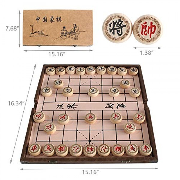 Luoyer 15 인치 중국 체스 세트 PU 가죽 접이식 보드 Xiangqi 휴대용 중국 체스 게임 세트 전략 Xiang Qi 보드 게임 청소년 성인 가족을위한 2 플레이어