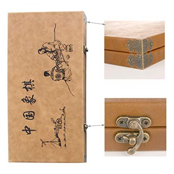 Luoyer 15 인치 중국 체스 세트 PU 가죽 접이식 보드 Xiangqi 휴대용 중국 체스 게임 세트 전략 Xiang Qi 보드 게임 청소년 성인 가족을위한 2 플레이어