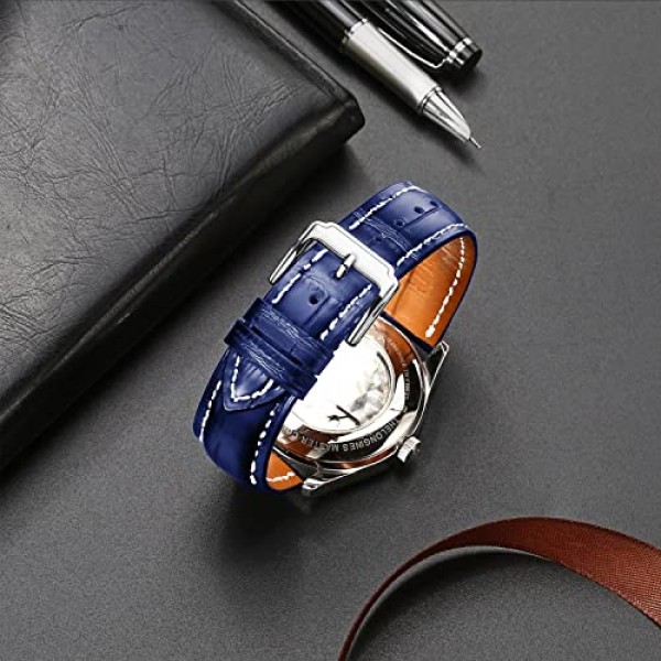 Moran 정품 가죽 시계 밴드 퀵 릴리스 18mm 19mm 20mm 21mm 22mm 23mm 24mm 교체 Smartwatch 스트랩 Samsung Galaxy Watch 5/4/3,Garmin Watch,Huawei,Fossil,Seiko,Citizen,Ticwatch와 호환 가능