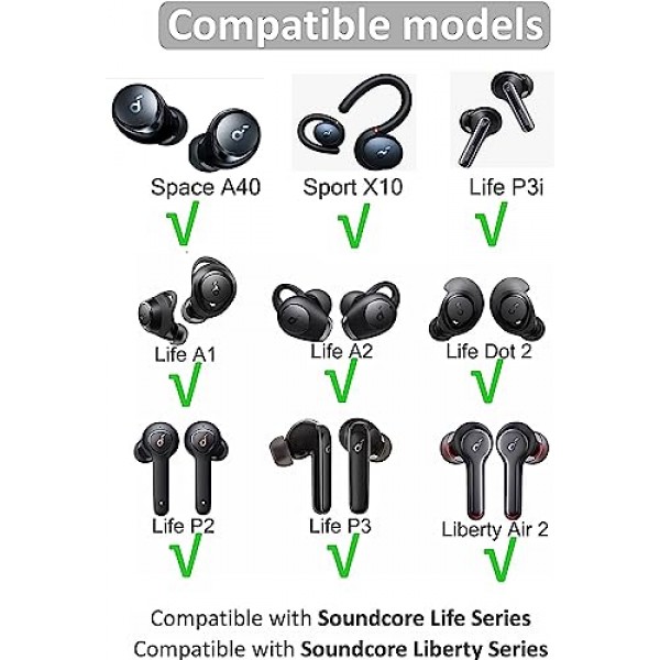 Soundcore Space A40 폼 이어 팁과 호환되는 JNSA, Anker Space A40의 Soundcore용 소음 제거 메모리 폼 이어 팁 교체, S/M/L 3 사이즈 3쌍, 검정색(2143PB)