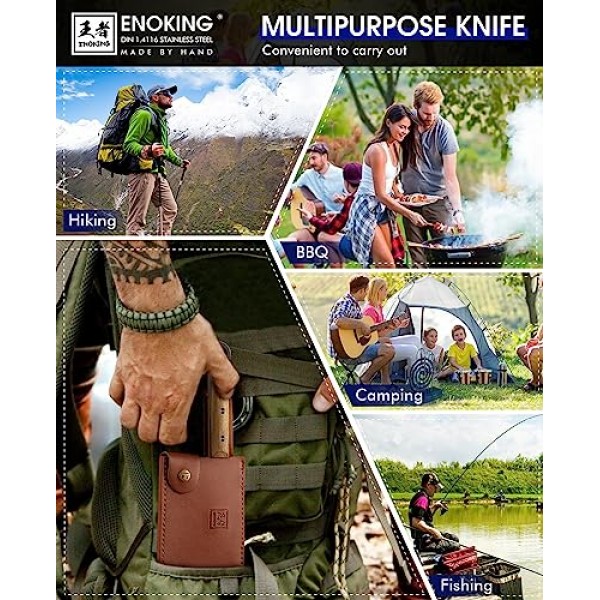 ENOKING 고기 식칼, 7.8인치 정육점 칼 가죽 칼집이 있는 고기 절단용 손 단조 식칼 칼, 선물 상자가 있는 풀 탱 중국 요리사 칼, 주방 및 실외용 헤비 듀티 뼈 다지기