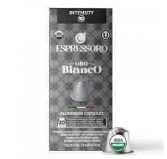 ESPRESSORO 20 USDA 유기농 에스프레소 포드 - 네스프레소 오리지널 라인 머신과 호환되는 BIANCO 알루미늄 캡슐. 인텐시티 10 프리미엄 이탈리안 에스프레소 커피 캡슐