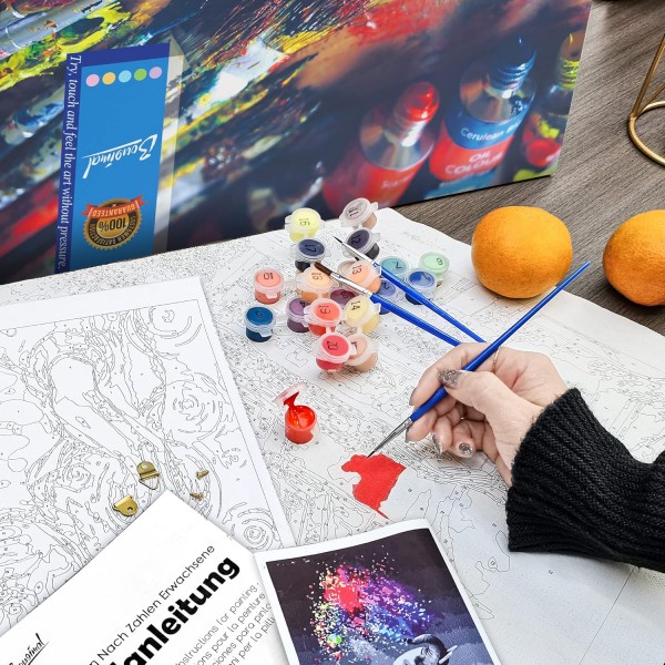 Bougimal Paint by Numbers Adult Landscape Without Frame 브러쉬 및 아크릴 페인트 포함 - 40 x 50 cm, 에펠 탑 판타지 파리 프레임 없음