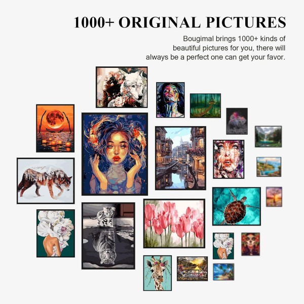 Bougimal Paint by Numbers Adult Landscape Without Frame 브러쉬 및 아크릴 페인트 포함 - 40 x 50 cm, 에펠 탑 판타지 파리 프레임 없음