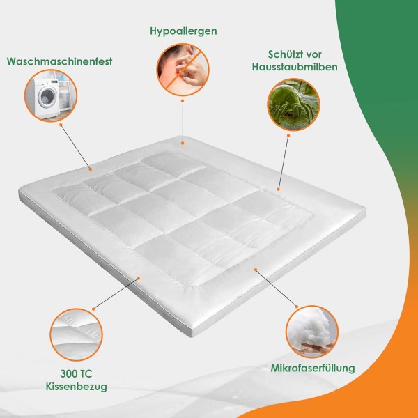 GMTextiles 극세사 토퍼 140x200cm - 4개의 미끄럼 방지 코너 플랩 포함 - 기계 세탁 가능 - 소파 베드 및 손님용 침대 Doube용 저자극성 매트리스 토퍼