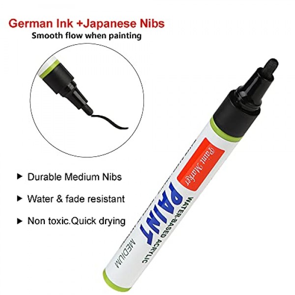 Vickay 블랙 아크릴 페인트 펜, 다양한 재료를 위한 6개의 중형 수성 영구 페인트 마커 세트 DIY 공예 프로젝트 2개의 추가 교체 가능한 펜촉으로 방수