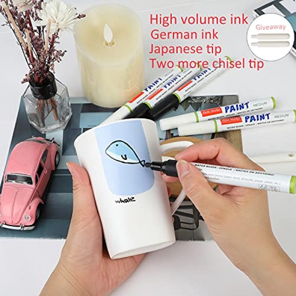 Vickay 블랙 아크릴 페인트 펜, 다양한 재료를 위한 6개의 중형 수성 영구 페인트 마커 세트 DIY 공예 프로젝트 2개의 추가 교체 가능한 펜촉으로 방수