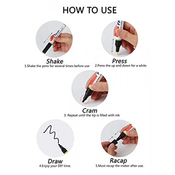 Vickay 블랙 아크릴 페인트 펜, 다양한 재료를 위한 6개의 중형 수성 영구 페인트 마커 세트 DIY 공예 프로젝트 2개의 추가 교체 가능한 펜촉으로 방수