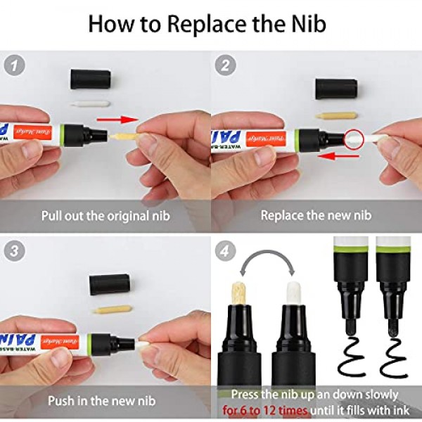 Vickay 블랙 아크릴 페인트 펜, 다양한 재료를 위한 6개의 중형 수성 영구 페인트 마커 세트 DIY 공예 프로젝트 2개의 추가 교체 가능한 펜촉으로 방수