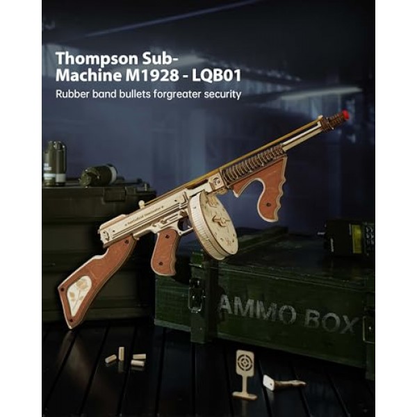 RoWood 3D 퍼즐 토미 고무 밴드 총 모델 키트 성인을위한 나무 퍼즐 나무 건물 키트 성인과 청소년을위한 독특한 선물