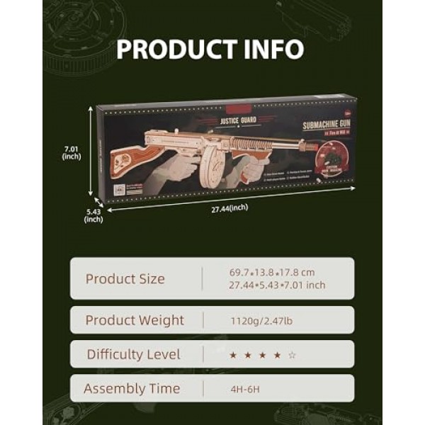 RoWood 3D 퍼즐 토미 고무 밴드 총 모델 키트 성인을위한 나무 퍼즐 나무 건물 키트 성인과 청소년을위한 독특한 선물