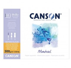 Canson Montval 300gsm 수채화 연습용 종이 패드 12장 포함, 크기: 24x32cm, 천연 흰색 및 냉압착(아님)