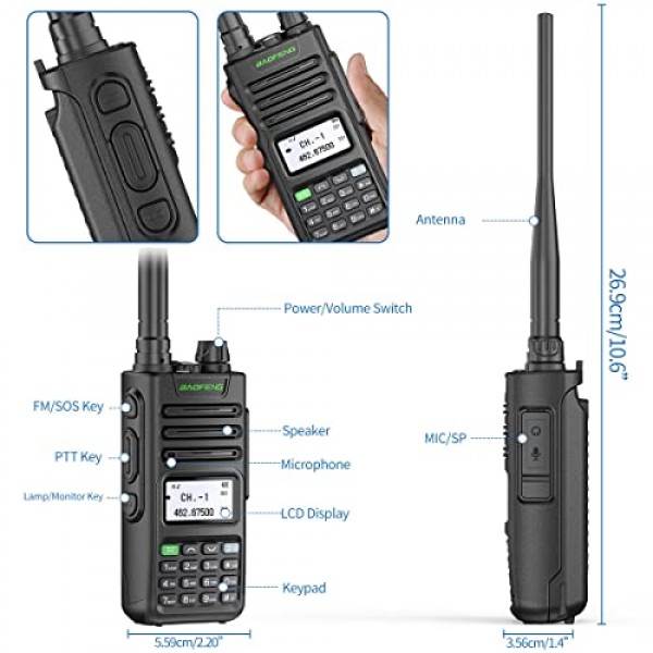 BAOFENG GMRS 라디오 GM-15 Pro 충전식 장거리 워키토키(UV-5R 최신 세대) 양방향 라디오, GMRS 중계기 가능, USB-C 충전기 케이블이 포함된 NOAA 듀얼 밴드 라디오