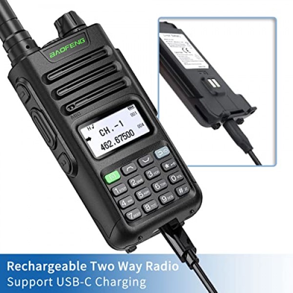 BAOFENG GMRS 라디오 GM-15 Pro 충전식 장거리 워키토키(UV-5R 최신 세대) 양방향 라디오, GMRS 중계기 가능, USB-C 충전기 케이블이 포함된 NOAA 듀얼 밴드 라디오