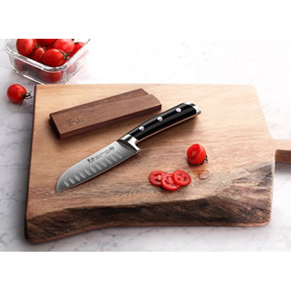 Cangshan TS 시리즈 1020823 스웨덴 14C28N 강철 단조 5인치 산토쿠 칼 및 나무 칼집 세트
