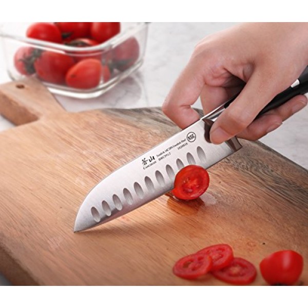 Cangshan TS 시리즈 1020823 스웨덴 14C28N 강철 단조 5인치 산토쿠 칼 및 나무 칼집 세트